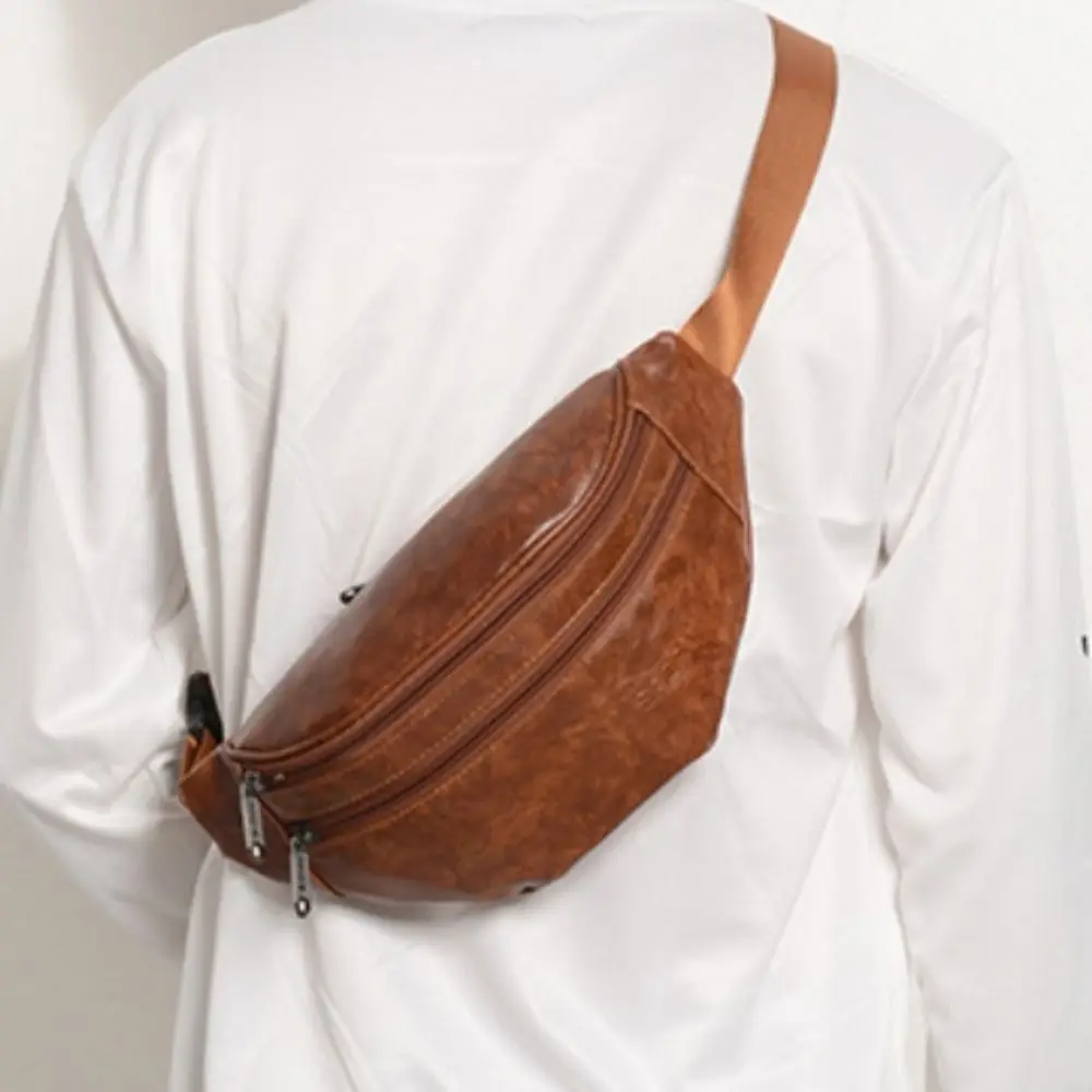 معلقة الخصر حقيبة خمر الرجال الخصر حقيبة سعة كبيرة بولي Leather الجلود الخصر حزمة مراوح قابل للتعديل الرجعية حقيبة صدر عادية المشي لمسافات طويلة