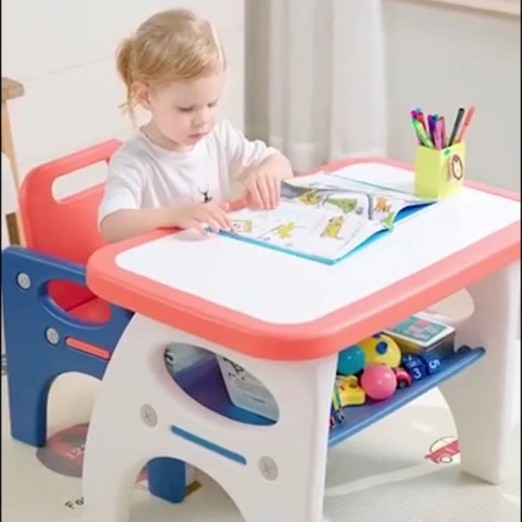 

Foldable plastic baby activities ergonomic homework desk nordic children furniture study tables and chair set for kids bedroom