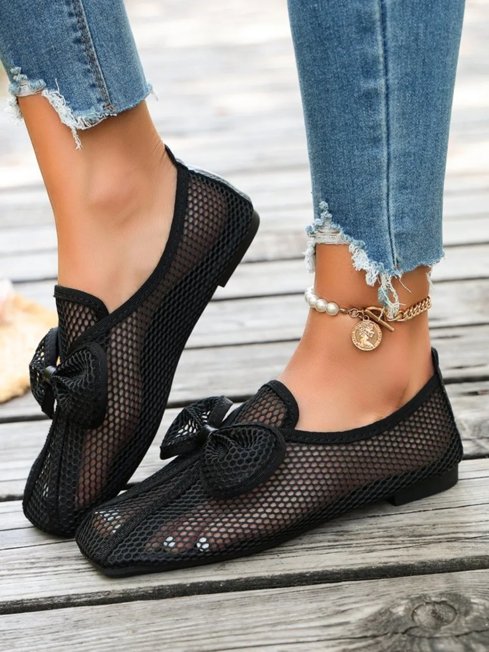 Retro Flache Schuhe Sommer Neu Quadratische Spitze Fischernetz Atmungsaktiv Hohl Ausgefallene Slip-on Baotou Halbpantoffeln Größe 42 – Detail 29