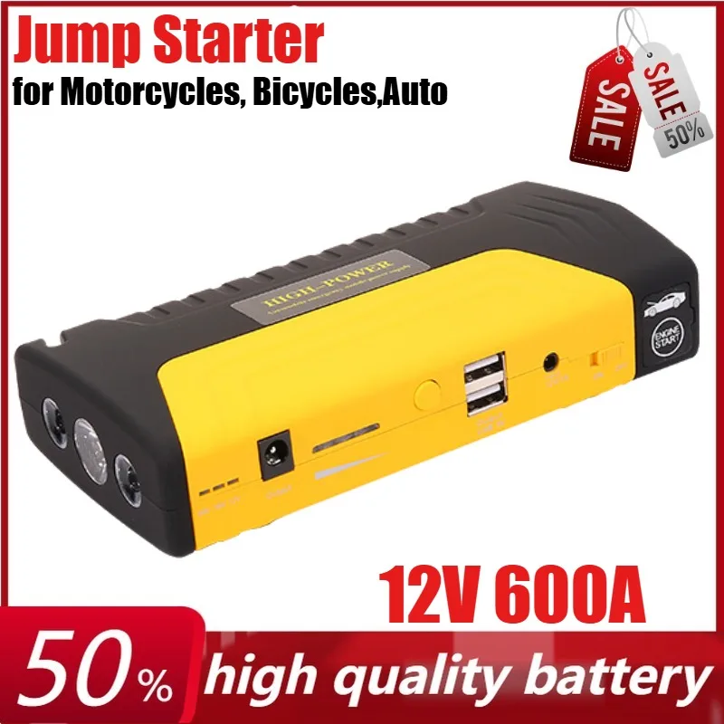 

12V 600A Portable Car Jump Starter Power Supply with Inflation Pump Power Bank for Motorcycles, Bicycles,Auto