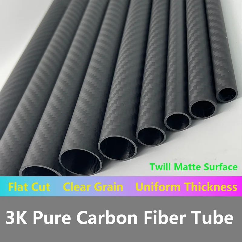 3K Carbon Fiber Tube Twill Matte 2 Pcs Length 500MM Thickness 1mm Outer Diameter 4-40MM Coil Tube Surface 3K Carbon Fiber Tube