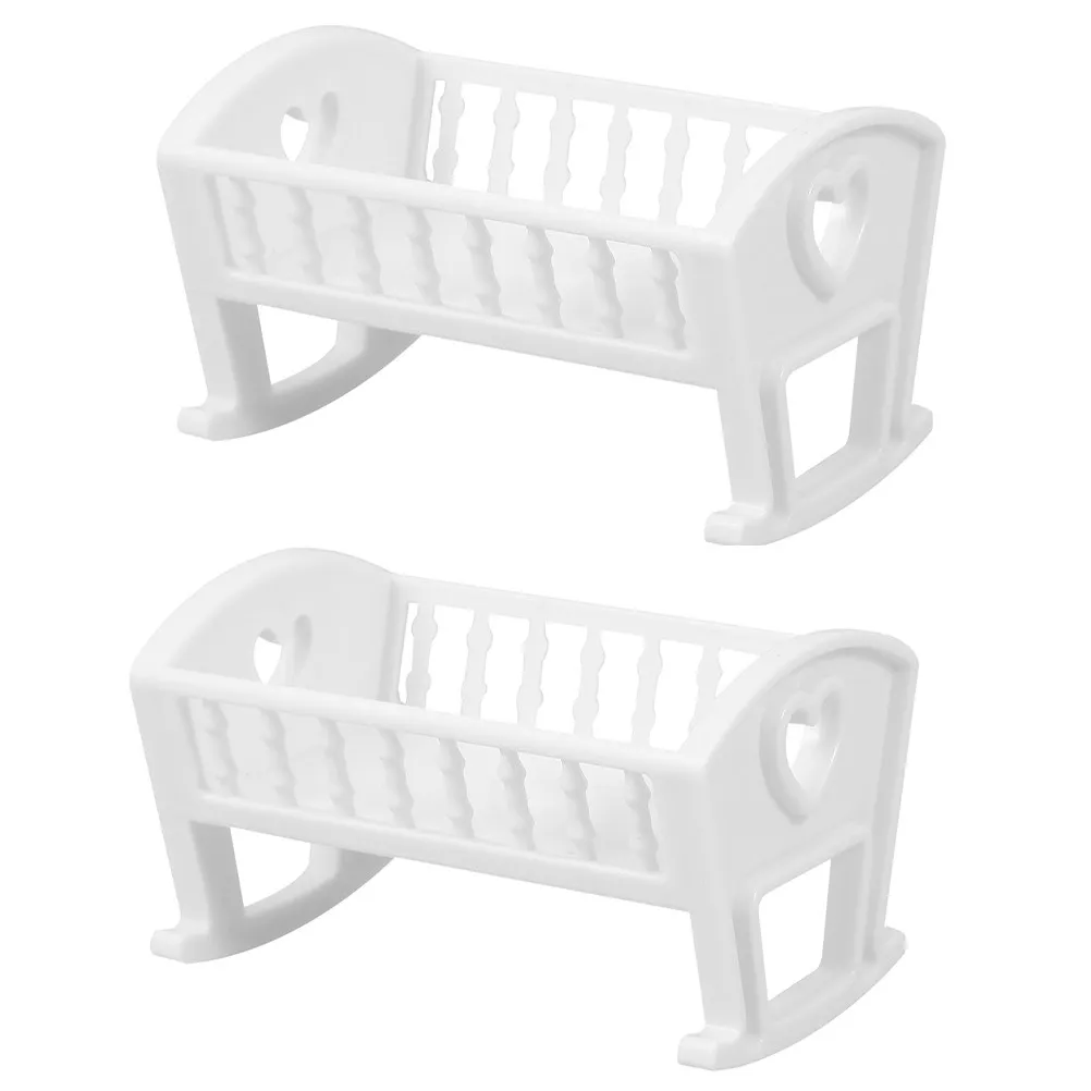 2Pcs Miniature Rocking Cradle Tiny Dollhouse Bed Set Realistic Detail Fine Crafted Nursery Decor for Dollhouse Bedroom Furniture