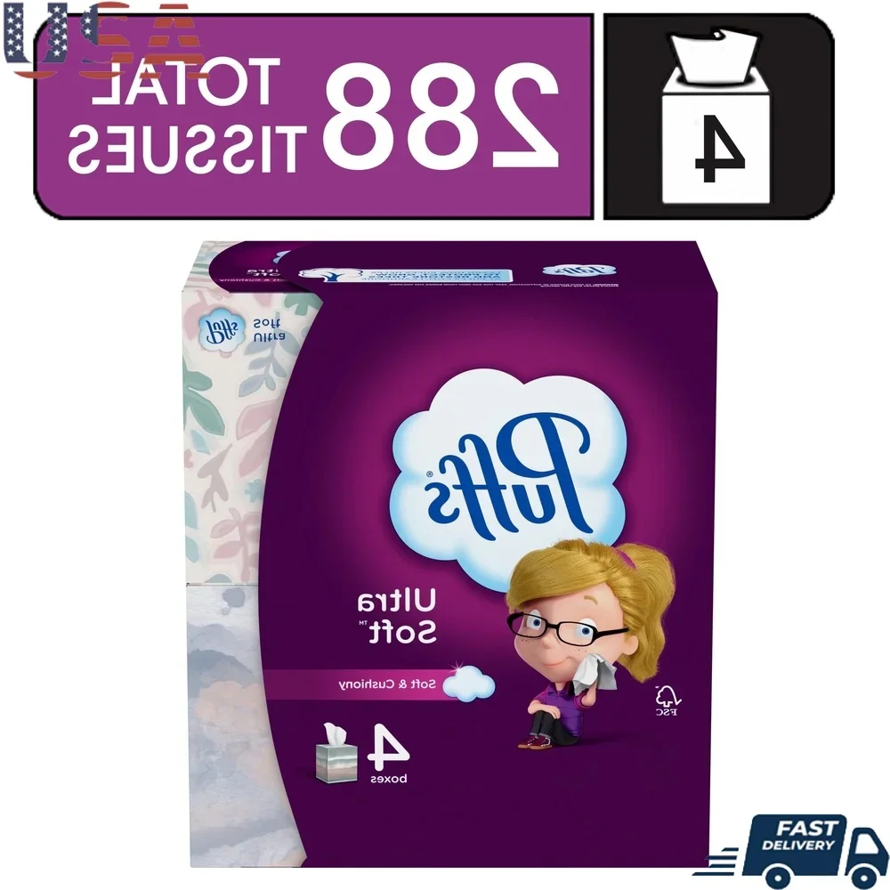 

Ultra Soft Non-Lotion Facial Tissues 4 Mega Cube Boxes 72 Tissue per Box Gentle on Sensitive Skin 2-Ply Absorbent Comfort