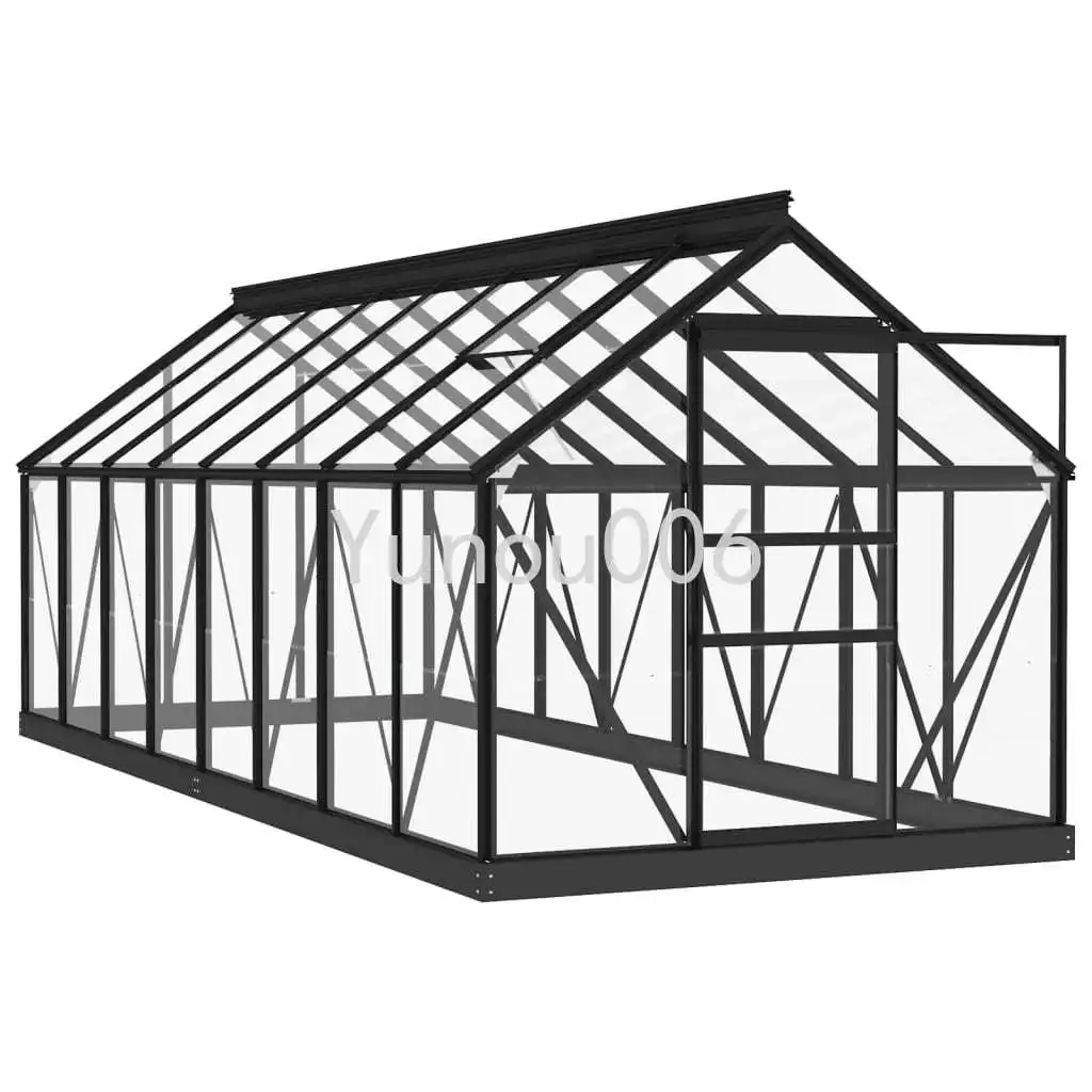 Outdoor Glass Greenhouse with Aluminum Frame, Walk-in Garden Greenhouse Kit  Easy Assembly Anthracite gray