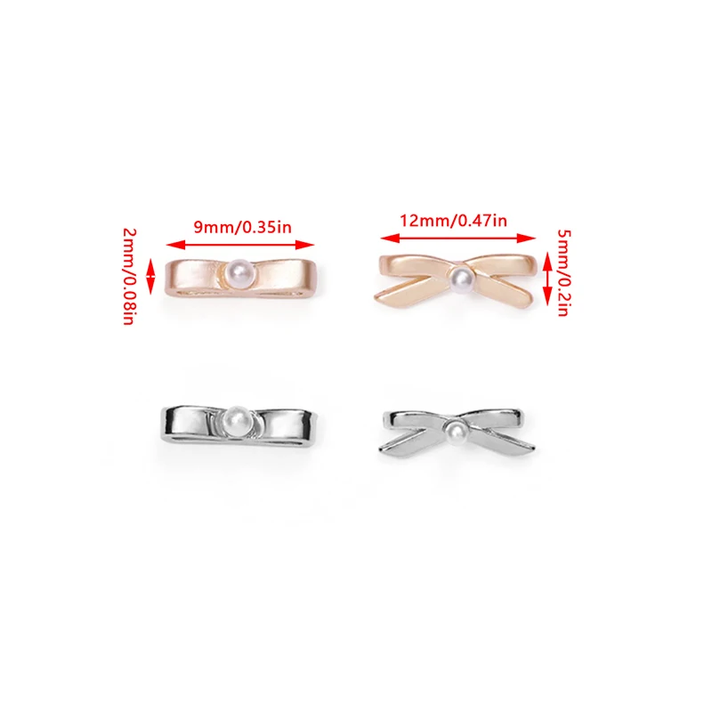 10 個ゴールドシルバーバレエリボンネイルチャーム 3D パールバレリーナ合金弓リボンネイル装飾部品 DIY レトロフレンチネイルアート部品