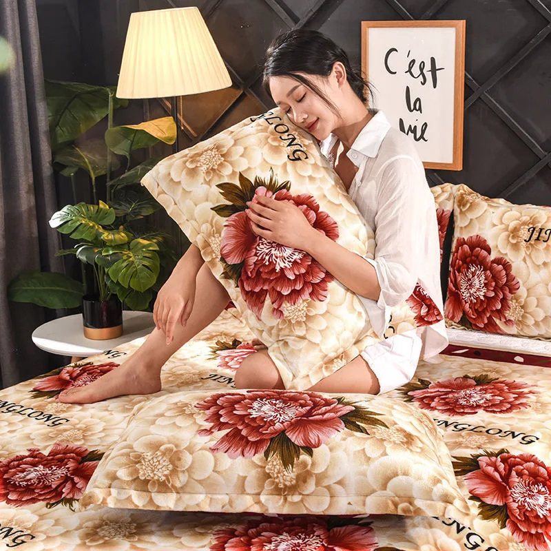 

JUSTCHIC Winter Flannel Pillow Cover 48x74cm European Flower Print Thick Warm Pillowcase Fluffy Fleece Beddings Single Queen