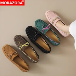 MORAZORA Size 34-40 New Women Flats Slip On Suede Loafers Spring Summer Flat Shoes Spring Summer Bowtie Casual Footwear Female