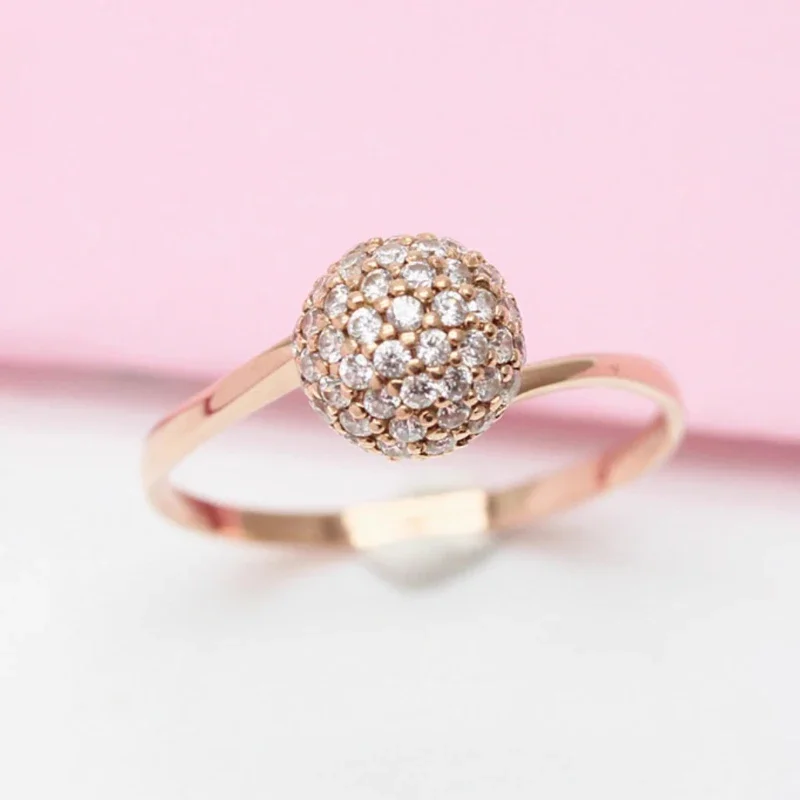 Классическое круглое кольцо Bisera с белым кристаллом, розовое золото, модные блестящие элегантные украшения для женщин