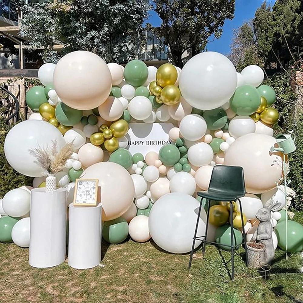 White Sand Balloon Arch Kit Sage Green Gold Balloon Garland Baby Shower Birthday Party Wedding Anniversary Graduation Decoration