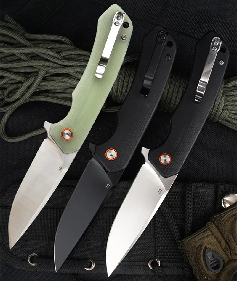 Fllipper Folding Pocket Knife Fishing D2 Blade G10 Handle Portable Outdoor Hunt Tactical Survival Camping Meat Cutting Multitool