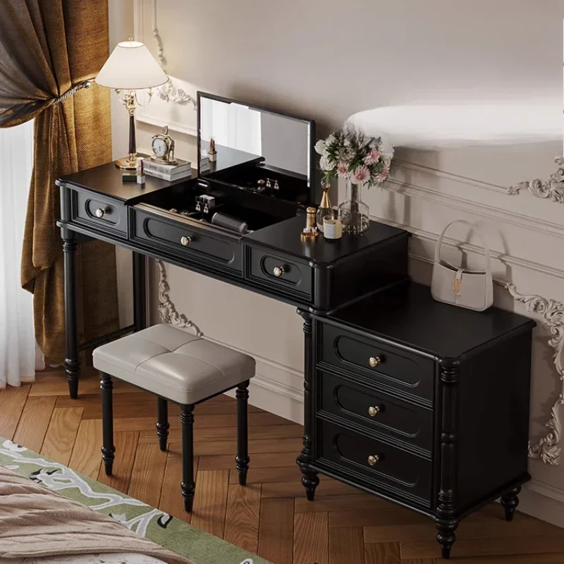 American chest dresser integrated French retro bedroom bedside storage cabinet, solid wood bedside table flip makeup table