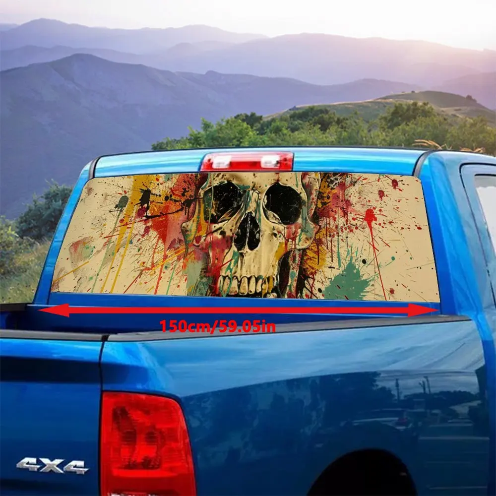 Blood Splattered Skull Head Car Rear Windshield Sticker Truck Window See Through Perforated Back Window Vinyl Decal Decoration