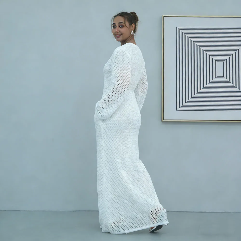 

Ближний Восток Дубай Абая женское вязаное ажурное платье модное мусульманское турецкое кафтан халат элегантная скромная исламская одежда Рамадан