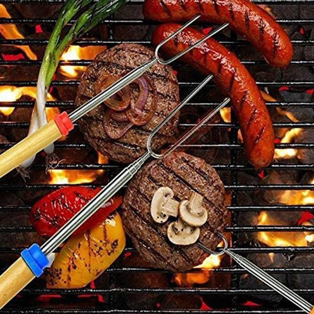 

8 шт. прочные палочки для жарки зефира из нержавеющей стали с деревянной ручкой 32-дюймовые шампуры Smores телескопическая жаровня для костра