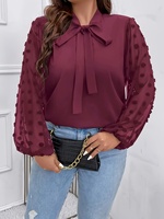 Plus Size Spring Autumn Women Elegant Bow Tie Neck Shirt Office Lady Fashion Solid Curve Clothing Casual Long Sleeve Tops
