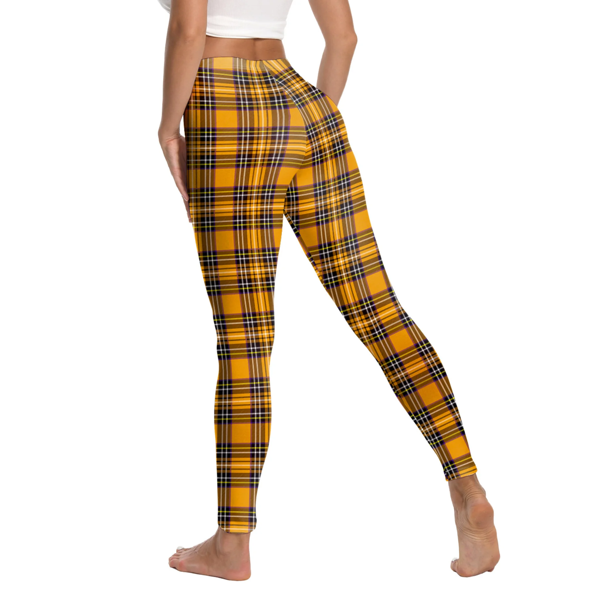 VIP Mode Orange Muster Halloween Leggings Frau sexy enge mittlere Taille elastische Trainings hose Plaid Cosplay Hose Party Wear