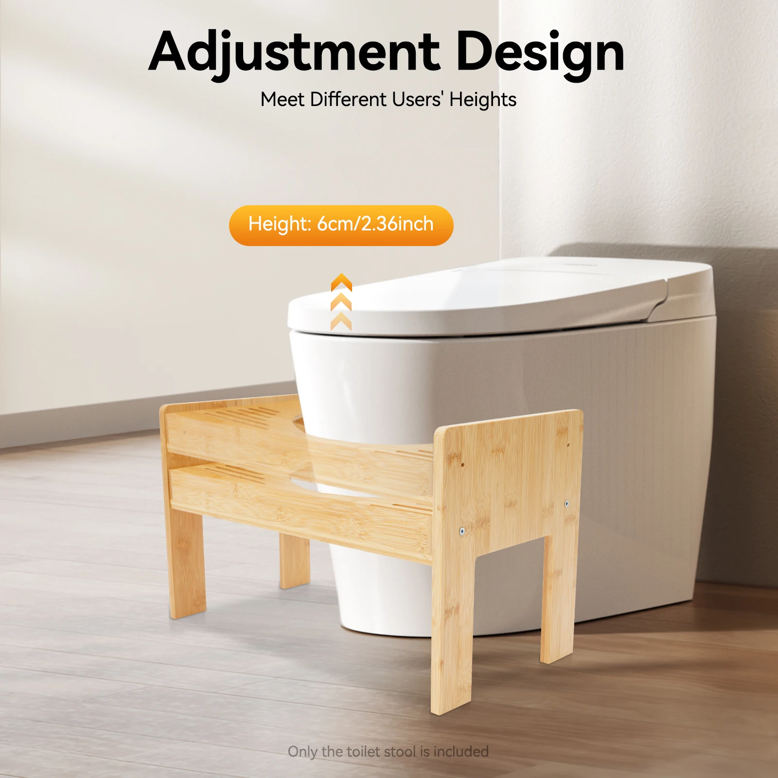 

Multi-functional Toilet Stool, 6cm Adjustable Toilet Assistance Steps Stool for Kids and Seniors, Bamboo Toilet Stool