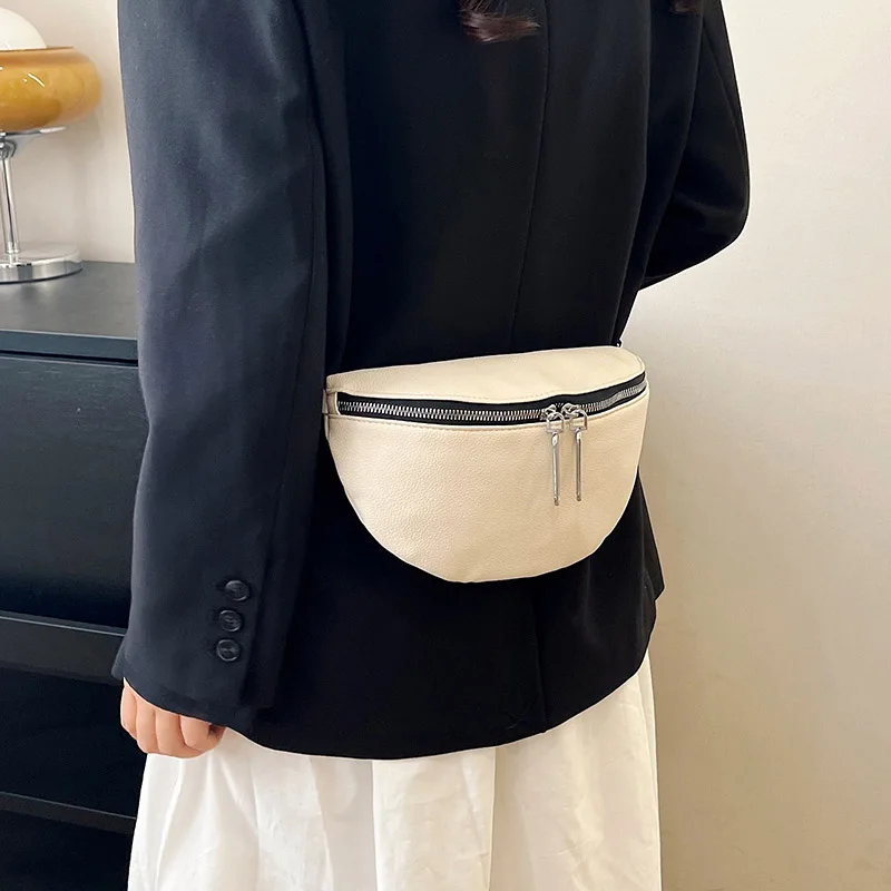 Solid color Soft Leather Fanny Packs For Women Fashion Waist Bag Female Waist Pack Lady Wide Strap Shoulder Crossbody Chest Bags