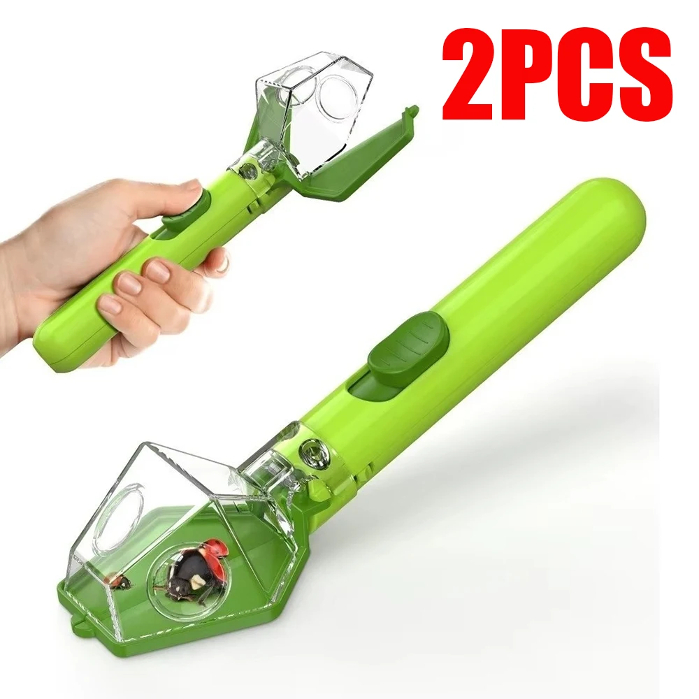 Multifunctional Portable Insect Catcher Safe Release Mechanism Push Type Handheld Insect Trap Grip Garden tool with Magnif Glass