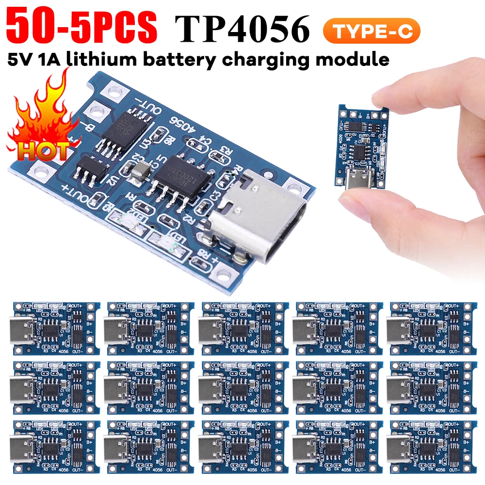 5-50PCS Type-c/Micro/Mini USB 5V 1A 18650 TP4056 Lithium Battery Charger Module Charging Board With Protection Function Li-ion