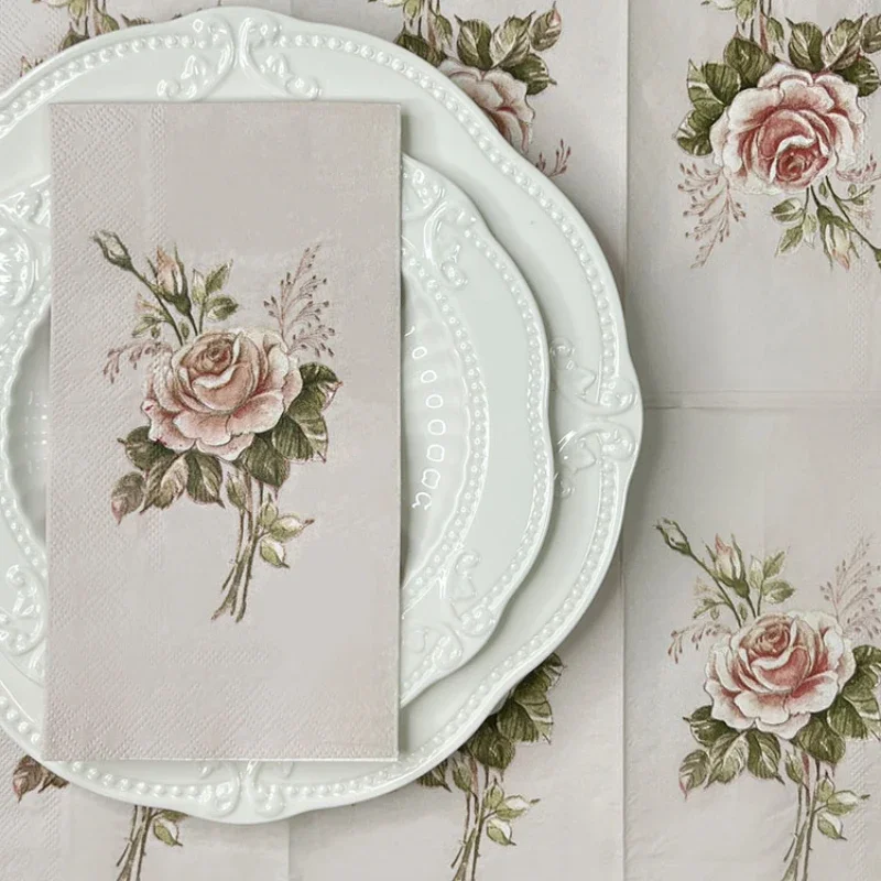 20pcs 33*40 Large Vintage Roses Colourful Printed Napkins Wedding Paper Placemats Restaurant Paper DIY Butterfly Bone Bart Paper