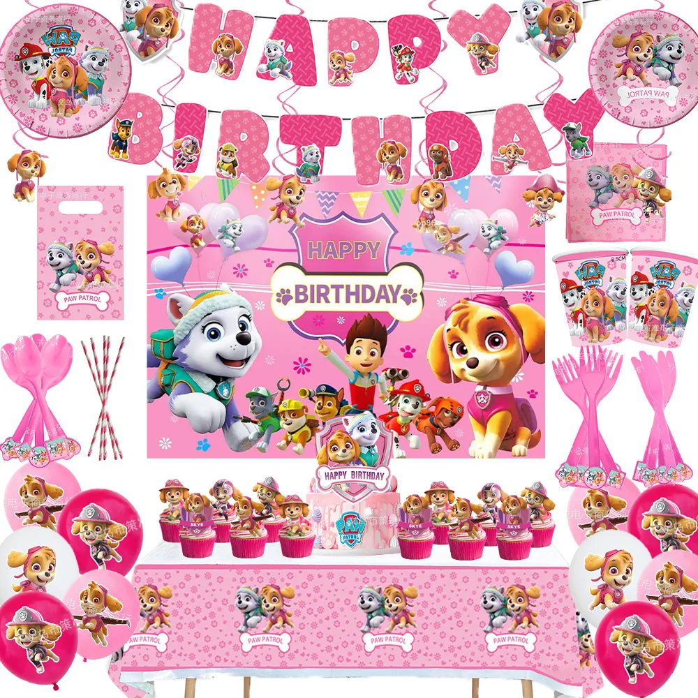 

Pink PAW Patrol Skye Backdrop Foil Balloon Girls Birthday Party Decorations Disposable TablewareBaby Shower Supplies Kid Gifts