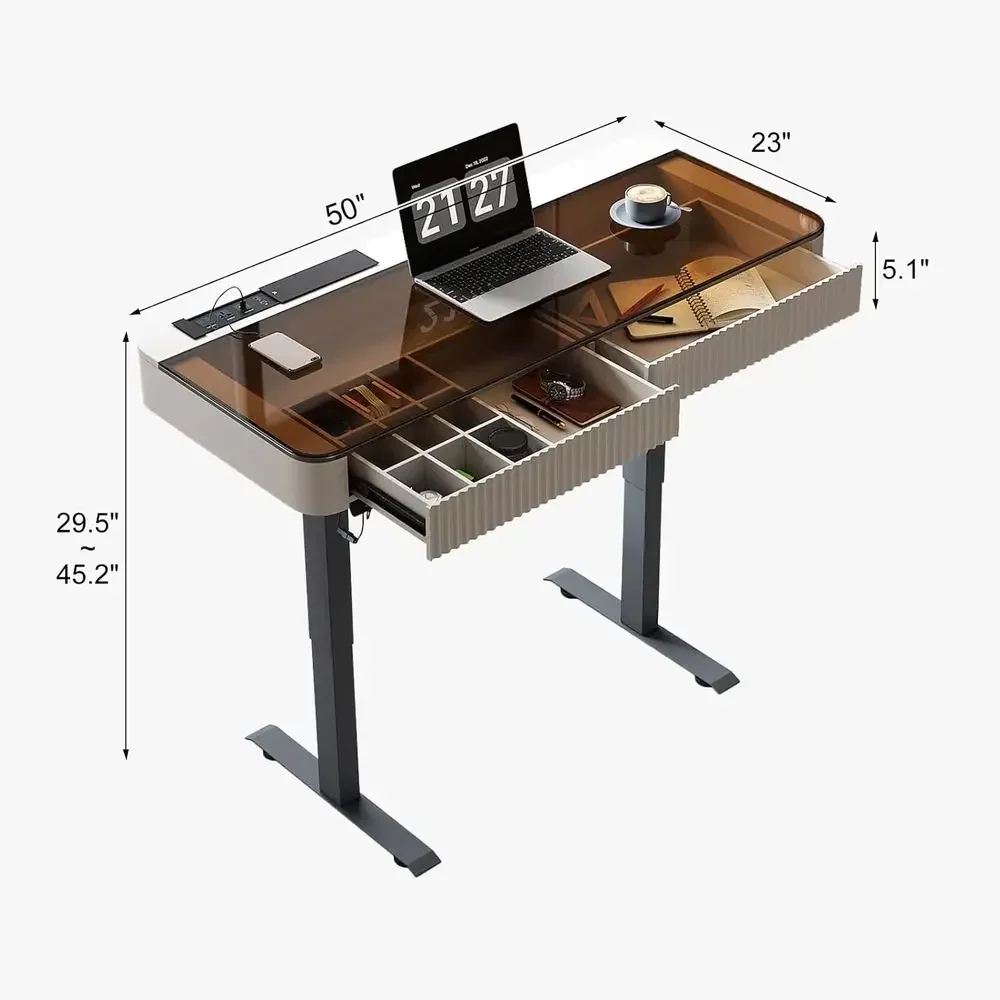 Adjustable Standing Desk with USB Charging Port, Laptop Table for Home Office (Ivory, 29.5 H x 50 W x 23 D)