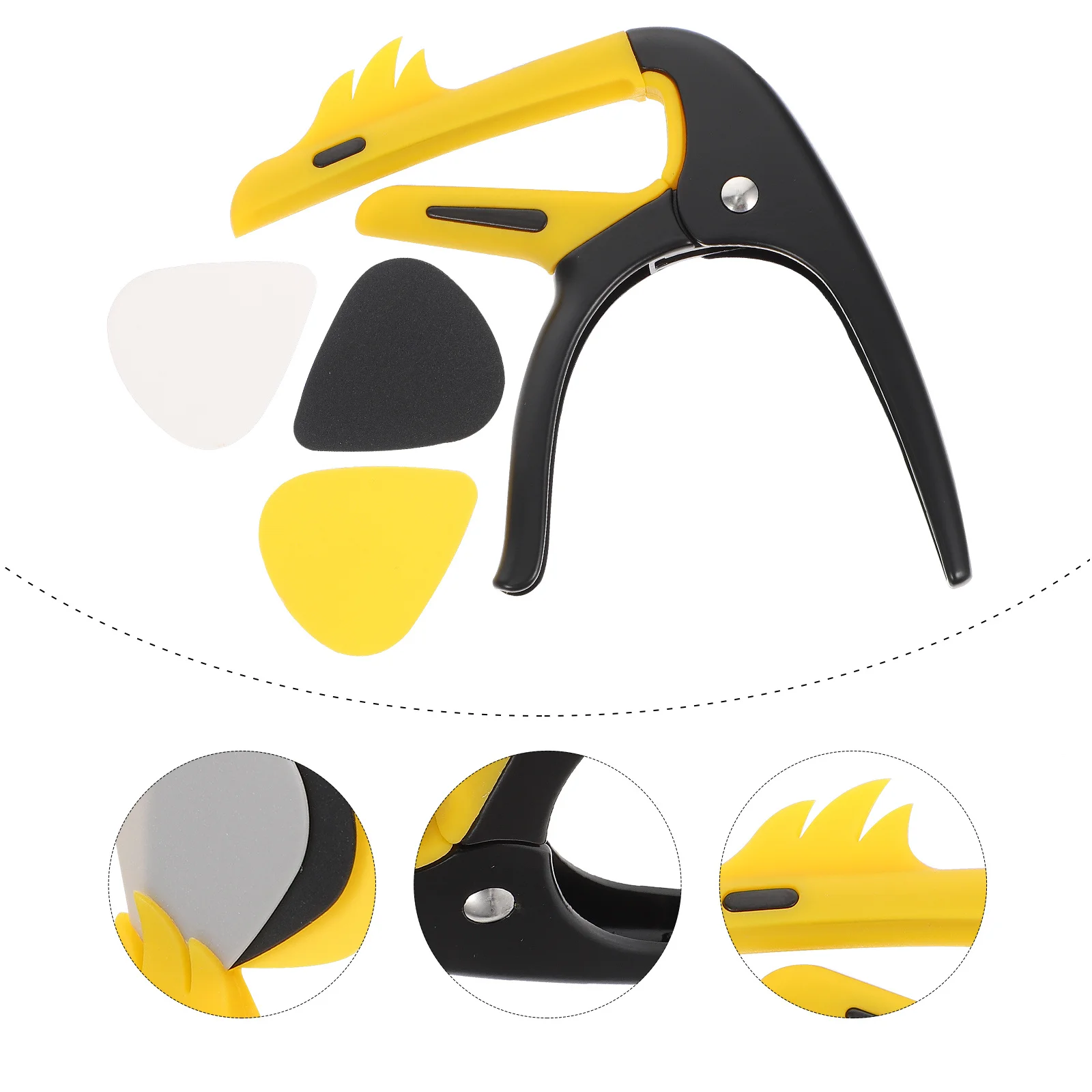 1 conjunto capo com palhetas para guitarra folk, acessório de afinação, leve, durável, ajuste de liberação rápida, compatível com acústico