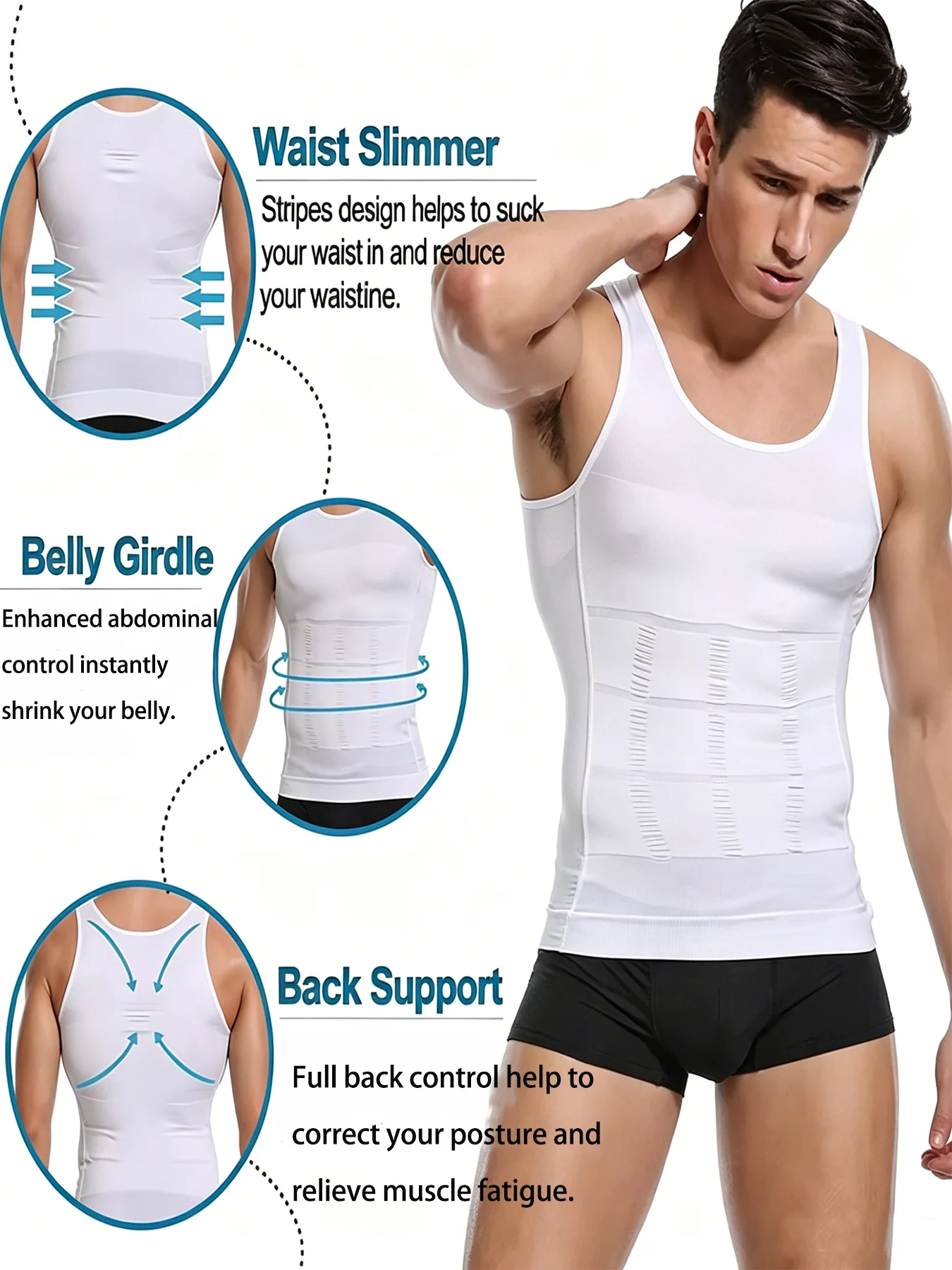 3-teiliges Kompressions-Unterhemd für Herren, schlankmachender Body Shaper für Bauch und Bauchmuskeln, Fitness-Unterwäsche mit hoher Dehnbarkeit, Hochleistungs-Gym-Workout-Tanktop mit