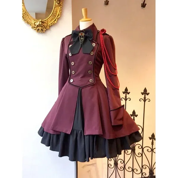 ยุคกลาง renaissance sweet lolita vintage falbala bowknot เอวสูงชุดวิคตอเรีย kawaii สาว gothic lolita op loli cos