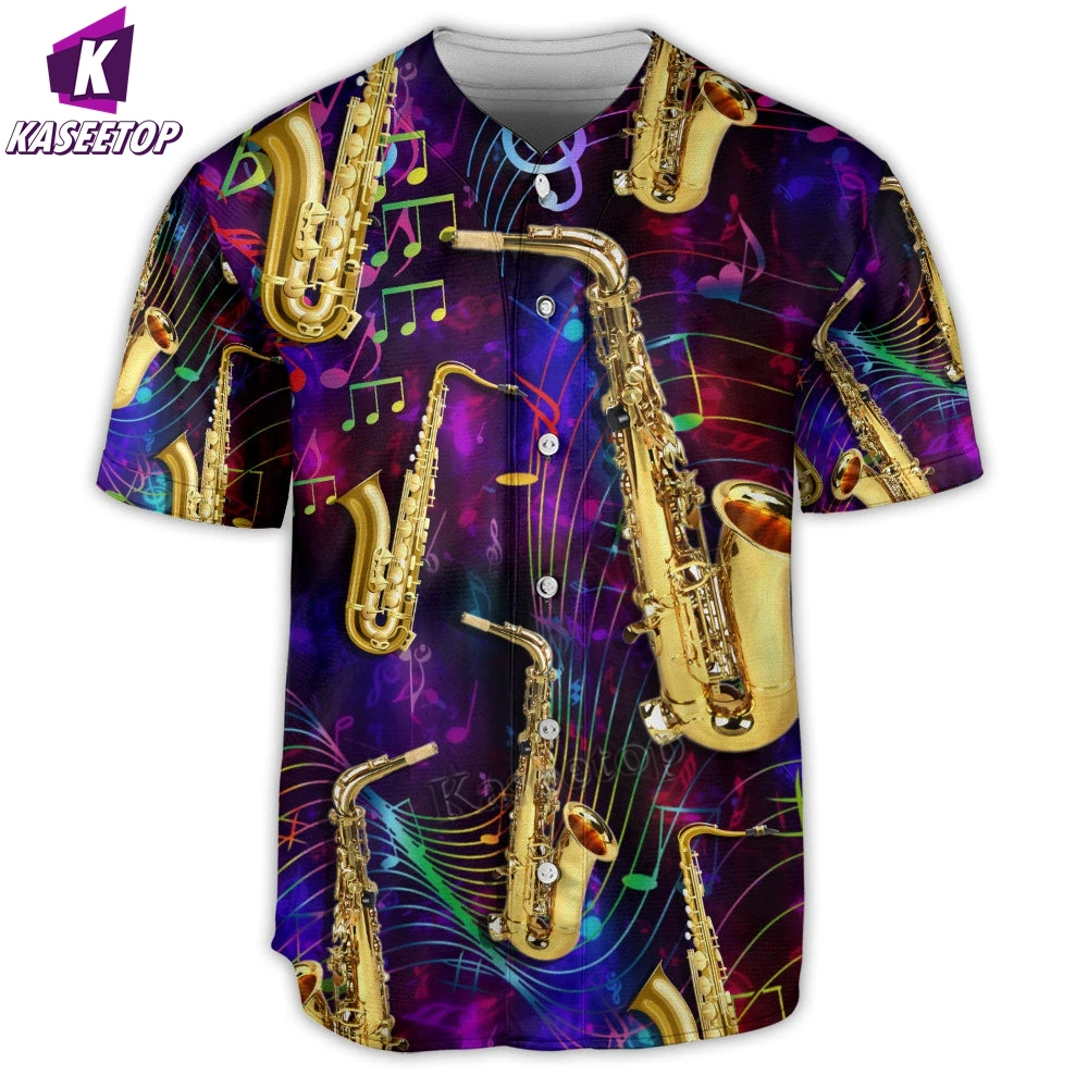 Saxophone Music Neon Men 3D Print Baseball Jersey Shirt Adult Summer Tee Shirt Men's Hip Hop Tops Tee Oversized Streetwear