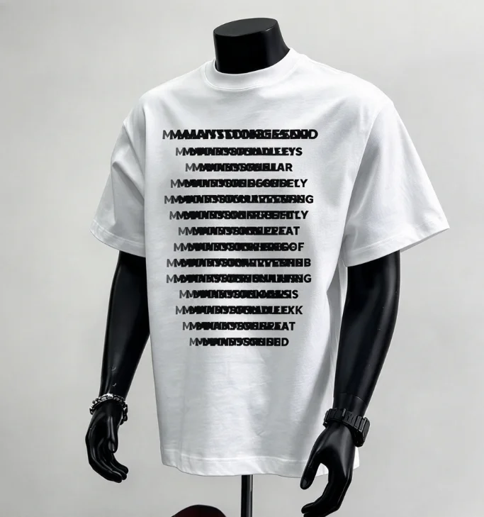 2026 new Vertical Stacked Distorted Text Letter Graphic T Shirt Unisex White Short Sleeve Tee Streetwear Casual Loose Daily Top