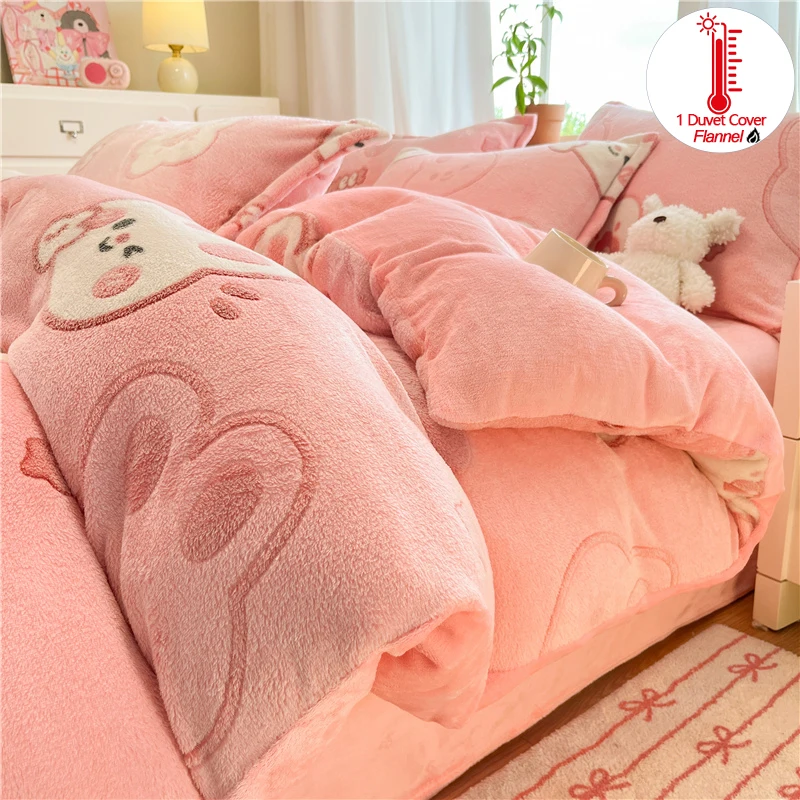 Cute Flannel Duvet Cover (No Pillowcases), Super Cozy Bedding Quilt Cover Warm Duvet Cover for Winter Kids Adults Bedroom