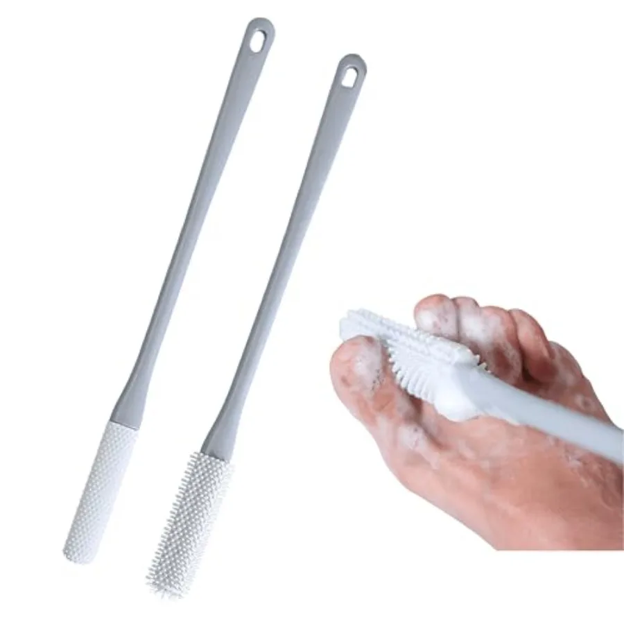 Toe Cleaning Brush with 15.7" Long Handle, Feet Scrubber in Shower, No Bending, Ideal for Seniors, Expecting Mothers, Men and W