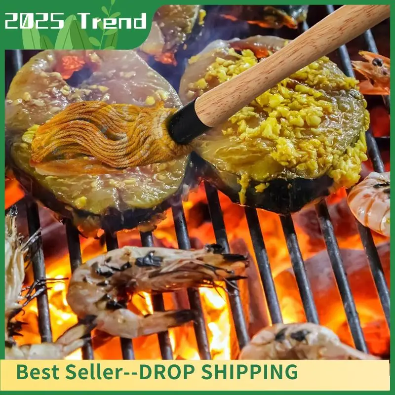 6Pcs 18Inch Grill Basting Mop With 6 Extra Replacement Heads BBQ Sauce Basting Mops Brush With Long Wooden Handle Durable