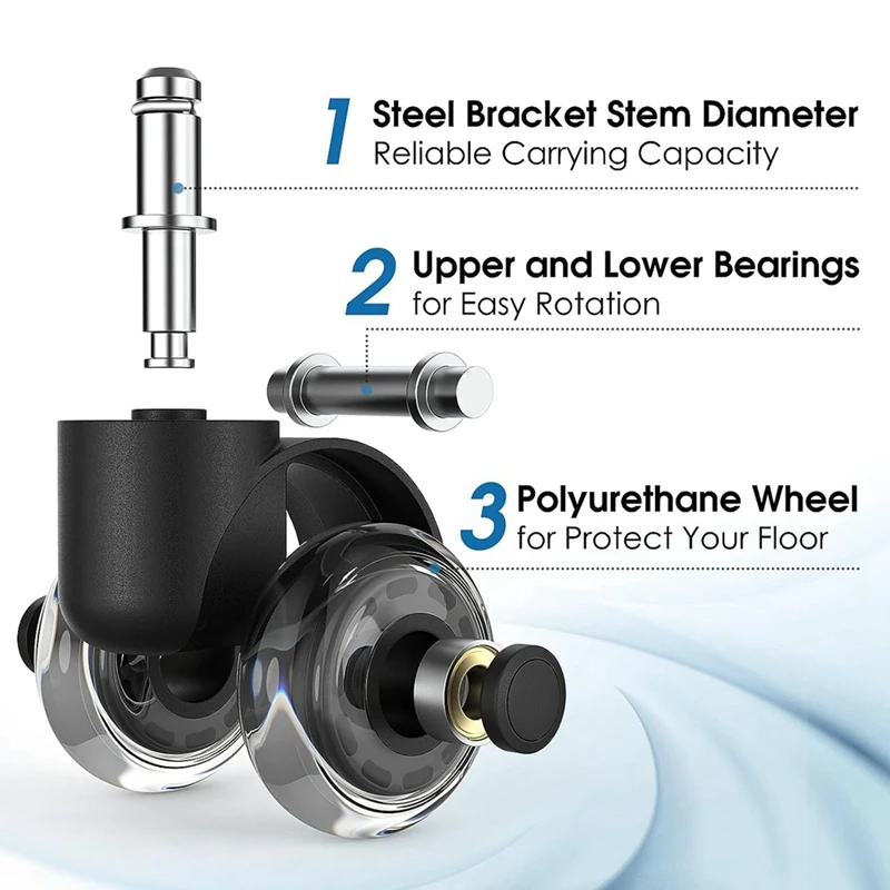 Office Chair Wheels,2 Inch Replacement Soft Mute Desk Caster Wheels For Work & Gaming Chair, Heavy Duty And Safe Rolling