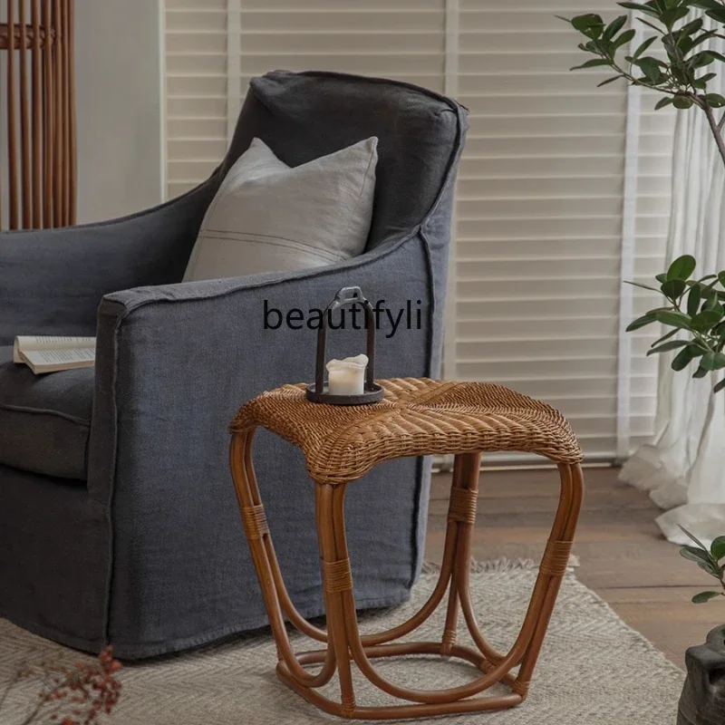 

F South East Asia rattan art\ Japanese retro, natural plant rattan stool, sofa side few