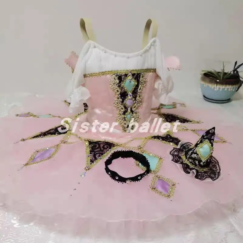 New Ballet contest dress Custom million clown variation dress Pink TUTU dress imported tulle contest dance tulle dress