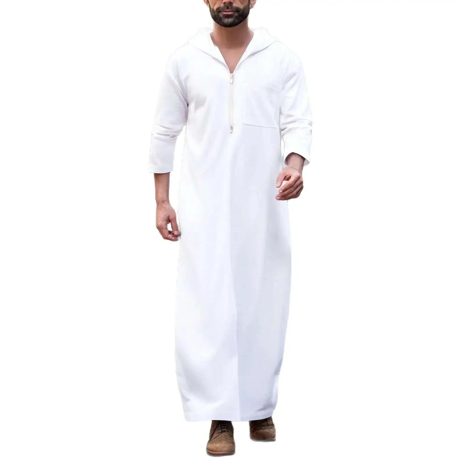 Dubai 2025 Turkey Muslim Men's Pocket Solid Color Hat Wearable Robe Thobe Msl1 Robe Abaya Ramadan Dubai Luxury Islam Elegant