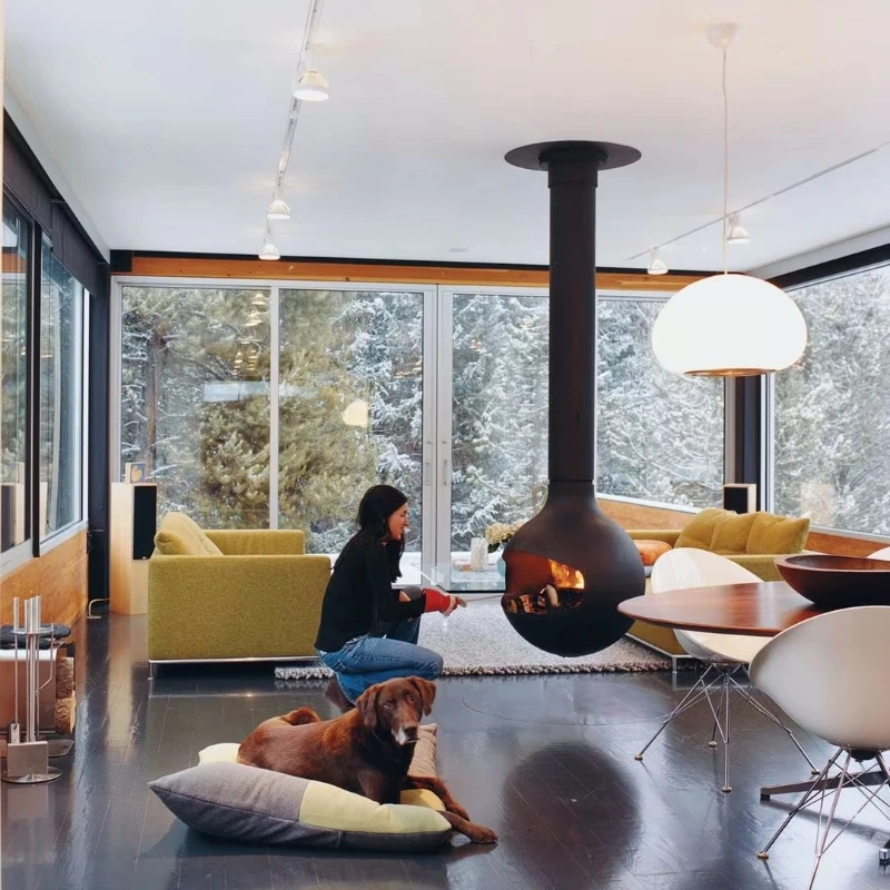 Indoor steel electric fireplace remote control heating wall-mounted home hotel wood burning