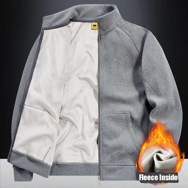 

New Stand-up Collar Fleece-lined Thicken Winter Jacket Men Outdoor Sports Casual Sweatshirt Men's Zip-up Cardigan Business Coats