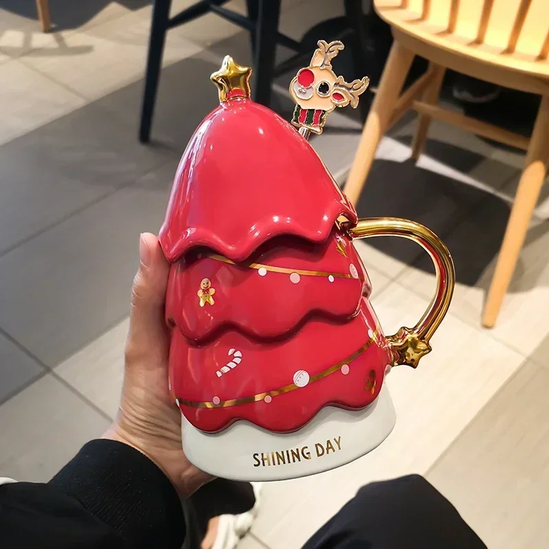 

420Ml Anti Scald Christmas Tree Ceramics Couple Coffee Mug Breakfast Milk Cup Home Decorations Valentine Girl Gift P17