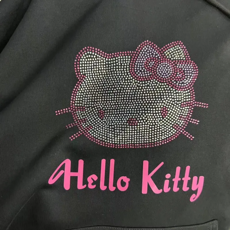 Sanrio Hello Kitty Sparkling Rhinestone Pattern Hooded Sweater Y2k Women Trend Cute Hoodies Loose Oversize Tops Autumn Clothes