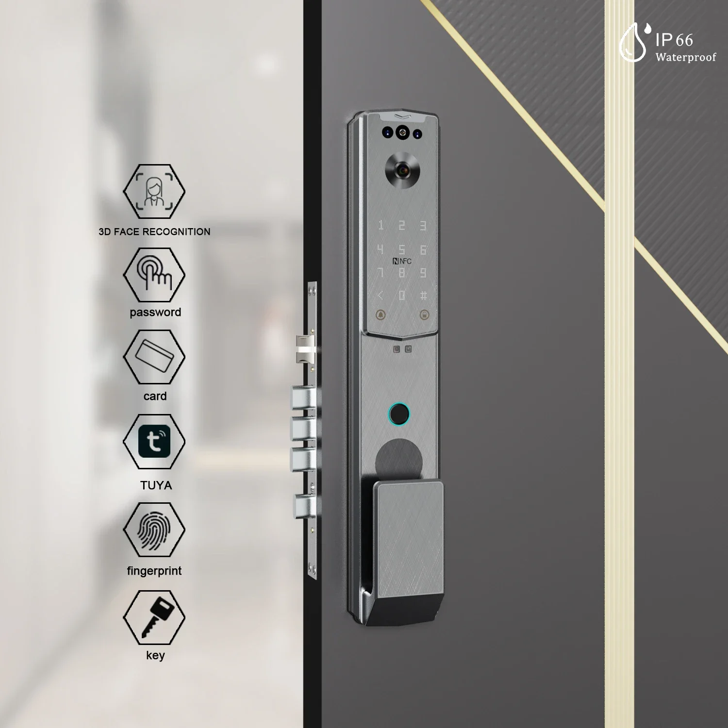 Factory Price Intelligent Electric Digital Fingerprint Password Keypad 3D Face Recognition Camera Smart Door Lock