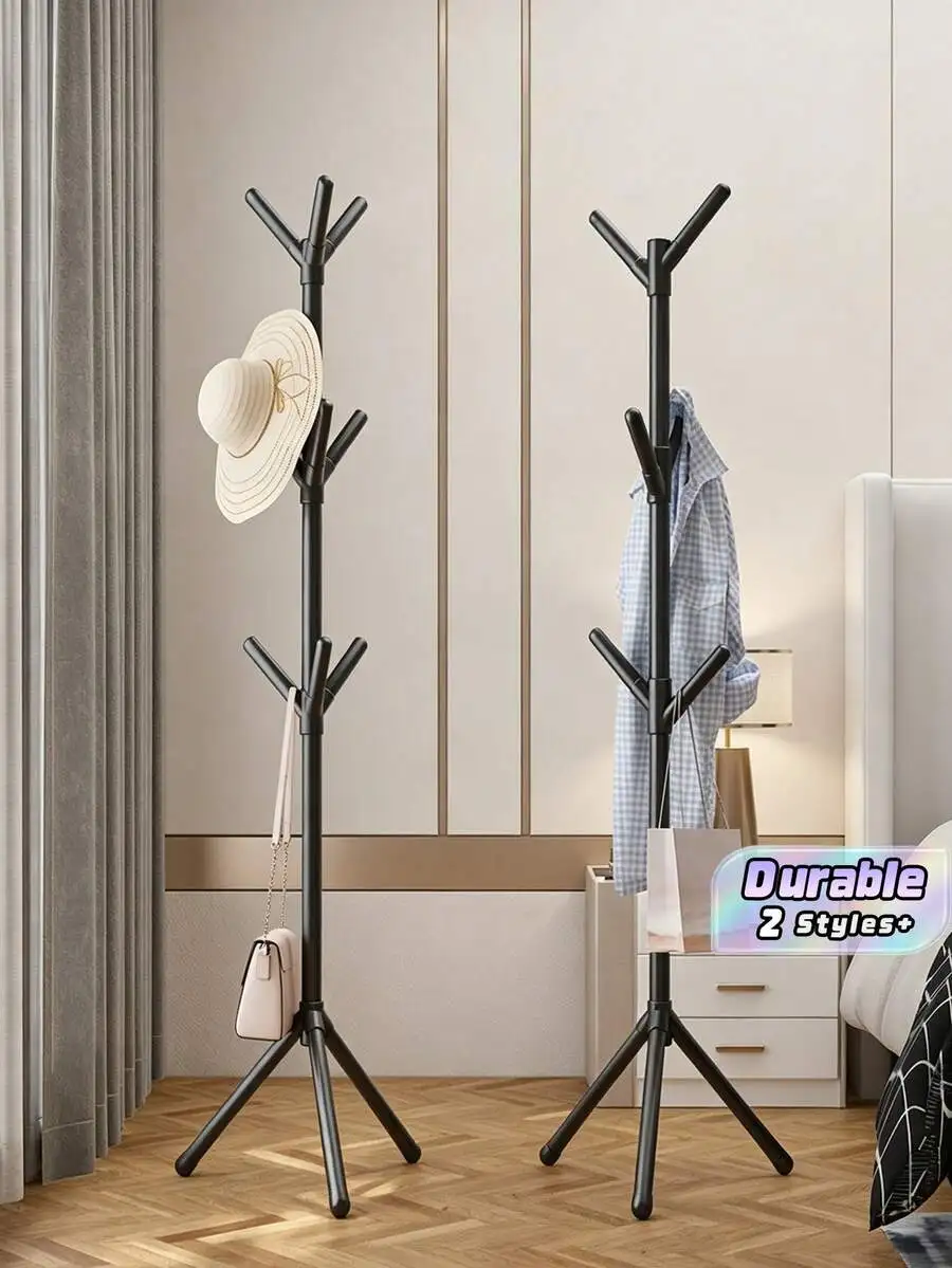 6-9 Tier Minimalist Black Freestanding Iron Garment Rack With 2 Rows Of Hooks, Modern Household Storage Organizer, Suitable For