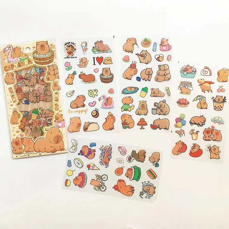 4Set Lovely Capybara Animal Sticker Waterproof PVC DIY Goo Card Set Creative Stationery Handbook Sticker children's day gifts