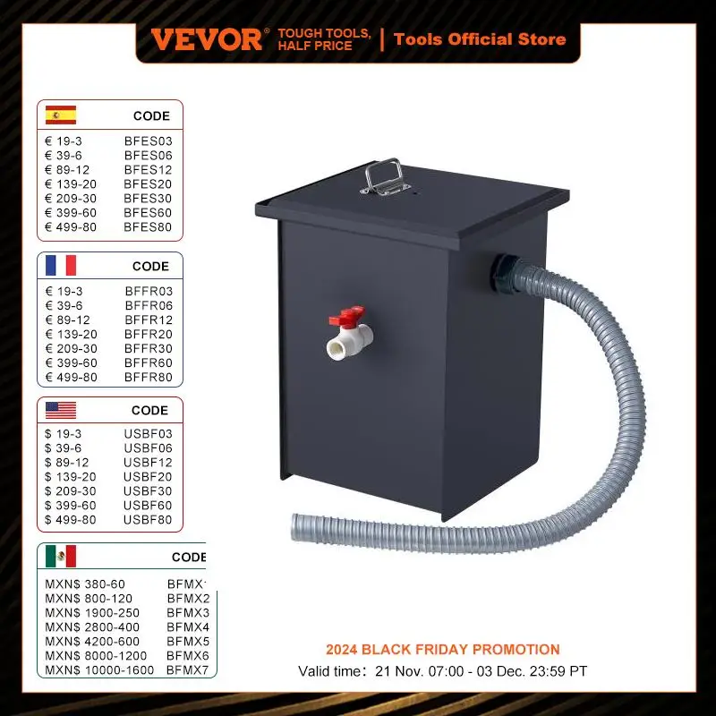 VEVOR Commercial Grease Trap Grease Interceptor Side Inlet Interceptor Under Sink Carbon Steel Grease Trap Oil-water Separator