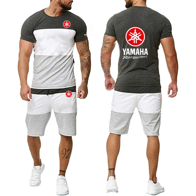 Yamaha  Logo Men's short sleeved T-shirt and shorts, two-piece sports set, summer, fashionable set, comfortable casual set, spor