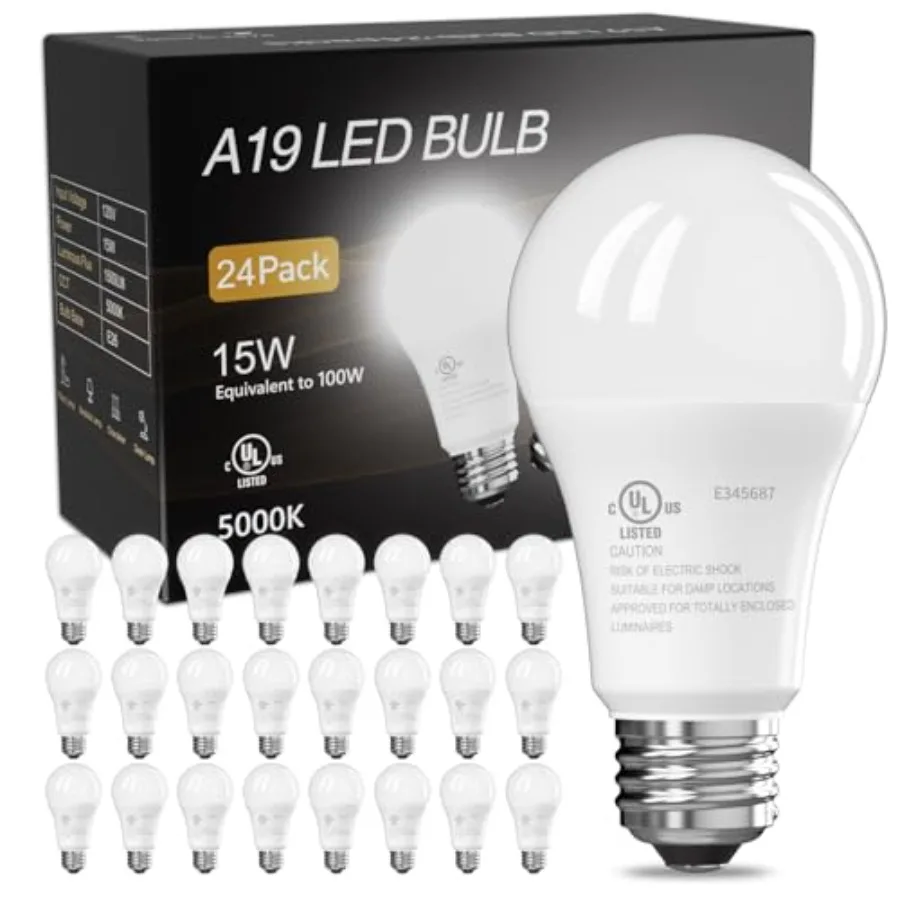 

2 LED Light Bulbs 0 Watt Equivalent A19 LED Bulb 15W Bright White Energy Saving Lightbulbs with E26 Standard Base 1500 Lumens N