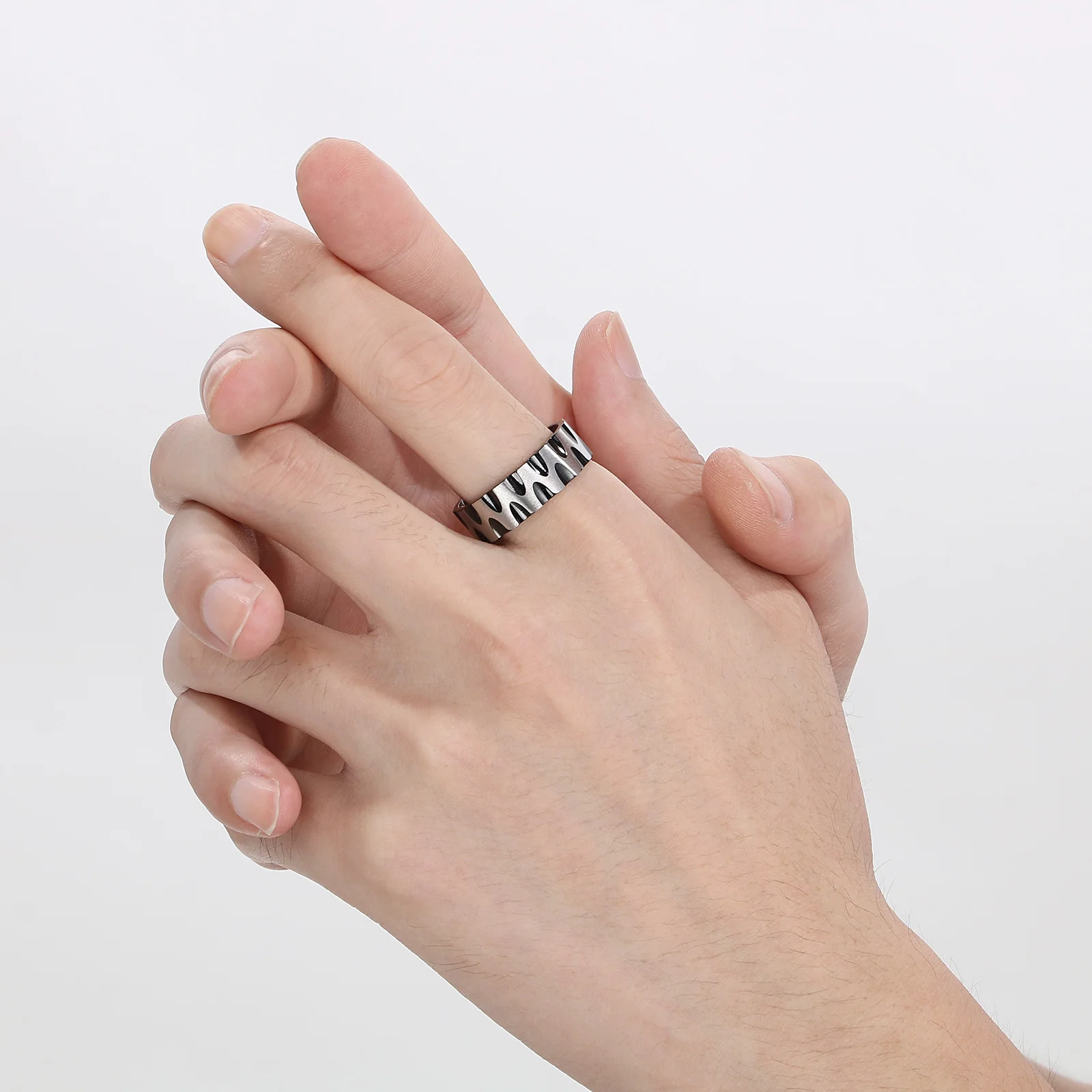 Fongten Light Luxury Oval Groove Men's Stainless Steel Rings Cool Anime Aillons Brother Boyfriend Birthday Gift Fashion Jewelry